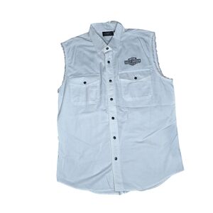 Harley davidson mens white frayed vest size large eagle graphic button up shirt